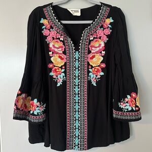 Savanna Jane Black Top with Pink and Blue Embroidery